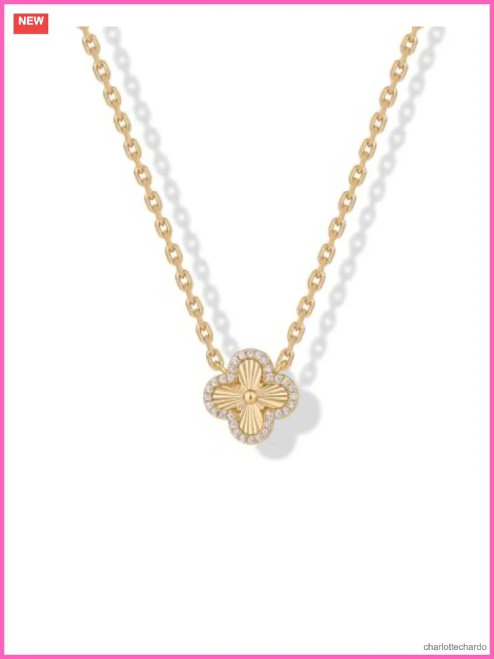 14K Gold Plated CZ Four Leaf Clover Pendant Necklace for Women